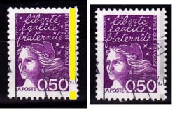 Variété Avec Bande De Phosphore à Cheval Sur Timbre 0,50Fr Violet-rouge Marianne De LUQUET Oblitéré N°3088 - 1997-2004 Marianna Del 14 Luglio