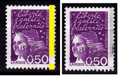 Variété Avec Bande De Phosphore à Cheval Sur Timbre 0,50Fr Violet-rouge Marianne De LUQUET Oblitéré N°3088 - 1997-2004 Marianna Del 14 Luglio