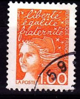 Variété Partiellement Fluorescents Sur Timbre 1Fr Orange Marianne De LUQUET Oblitéré N°3089 - 1997-2004 Marianna Del 14 Luglio