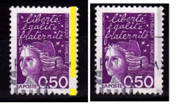 Variété Avec Bande De Phosphore à Cheval Sur Timbre 0,50Fr Violet-rouge Marianne De LUQUET Oblitéré N°3088 - 1997-2004 Maríanne Du 14 Juillet