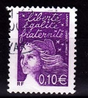 Variété Phosphorescent Sur Timbre 0,10€ Violet-rouge Marianne De LUQUET Oblitéré N°3446 - 1997-2004 Marianne Of July 14th