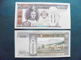 Banknote Mongolia UNC 100 Tugrik 2000 P-65 Soemba Arms Sukhe-battar Horses Animals Mountains - Mongolia