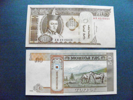 Banknote Mongolia UNC 50 Tugrik 2000 P-56 Soemba Arms Sukhe-battar Horses Animals Mountains - Mongolie