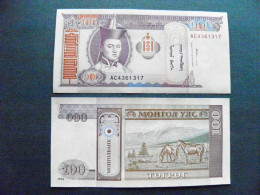 Banknote Mongolia UNC 100 Tugrik 1993 1994 P-57 Soemba Arms Sukhe-battar Horses Animals Mountains - Mongolië