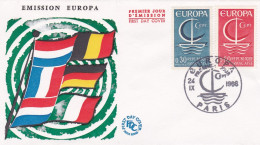 FDC  -- 1968 -- EUROPA  ( 2 Valeurs )......drapeaux...........cachet  PARIS - 75 - 1960-1969