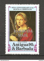ANTIGUA & BARBUDA - 1984 450° Morte CORREGGIO Santa Caterina (National Gallery, Londra) Nuovo** MNH - Religious