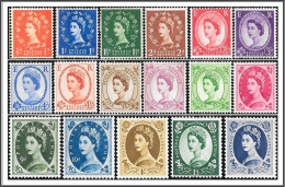 QEII - 1958 Wildings Multiple Crown - Full Set Of 17 (SG57086) Mounted Mint Hrd2-d - Unused Stamps