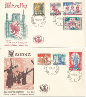 Belgium FDC 6-12-1958 Complete Tuberculosis Charity Set Of 7 Stamps On 2 Covers With Cachet - 1951-1960