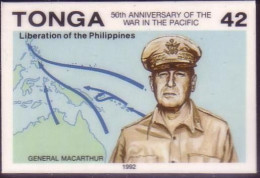 TONGA 1992 Cromalin Proof - Gen Macarthur, Liberation Of Philippines - War Map  - 4 Exist - Tonga (1970-...)