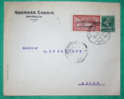 N°119 + 159 MIXTE MERSON SEMEUSE SURCHARGE GRAND LIBAN 2 PIASTRES + 50 CENTIMES BEYROUTH POUR ALGER ALGERIE COVER FRANCE - Covers & Documents