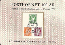 Norge Norway 1972 Souvenir Bloc -Post Horn 100 Years Anniv - Stamp Exhibition, Unused - Blocks & Kleinbögen