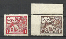 ENGLAND Great Britain 1924 Michel 166 - 167 MNH - Unused Stamps