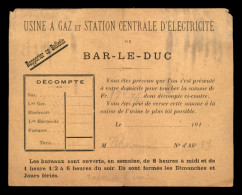 BULLETIN - USINE A GAZ ET STATION CENTRALE D'ELECTRICITE DE BAR-LE-DUC (MEUSE) - Electricité & Gaz