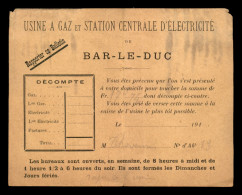 BULLETIN - USINE A GAZ ET STATION CENTRALE D'ELECTRICITE DE BAR-LE-DUC (MEUSE) - Elektrizität & Gas
