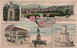 CPA GRUSS GÖLLHEIM PFALZ KRIEGER DENKMAL / RATHAUS BRUNNEN - Grünstadt