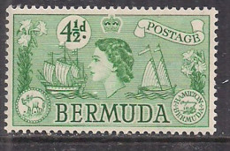 Bermuda 1953/62 QE2 4 1/2d  Green SG 142 MH ( K931 ) - Bermuda