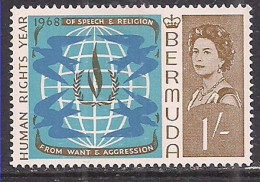 Bermuda 1968 QE2 1/-d Human Right Year SG 213 MNH ( D466 ) - Bermuda