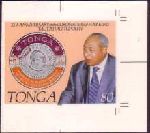 Tonga 1992 Coronation Cromalin Proof Showing Stamp Of One Of Tonga's Coins - 4 Exist - Tonga (1970-...)