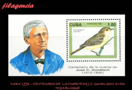 CUBA MINT. 1996-07 CENTENARIO DE LA MUERTE DE J.C. GUNDLASH. FAUNA. AVES. HOJA BLOQUE - Unused Stamps