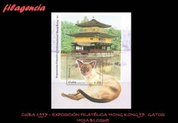 CUBA MINT. 1997-01 EXPOSICIÓN FILATÉLICA HONG KONG 97. GATOS DE RAZA. HOJA BLOQUE - Unused Stamps