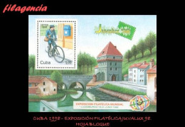 CUBA MINT. 1998-13 EXPOSICIÓN FILATÉLICA JUVALUX 98. CARTERO EN BICICLETA. HOJA BLOQUE - Unused Stamps