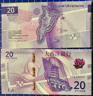 MACAU, MACAO - 2020 BANCO NACIONAL ULTRAMARINO 20 PATACAS UNC, RANDOM NUMBERS - Macao