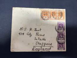 13-2-2024 (4 X 9) Ceylon ( Sri Lanka ) Letter Posted To England (1920) With WAR 3 + 3 STAMPS - Ceylon (...-1947)