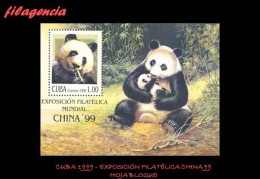 CUBA MINT. 1999-10 EXPOSICIÓN FILATÉLICA CHINA 99. FAUNA. OSO PANDA. HOJA BLOQUE - Unused Stamps