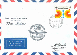 UNO Luftpostbrief Austrian Airlines 20 Jahre WIEN-MILANO [20J_W-M] - Primeros Vuelos