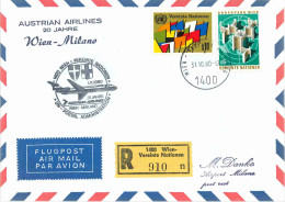 UNO Luftpostbrief Reco Austrian Airlines 20 Jahre WIEN-MILANO [20J_W-MReco2] - Primeros Vuelos