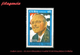 CUBA MINT. 2001-22 CINCUENTENARIO DE LA MUERTE DE EDUARDO CHIBÁS. LÍDER POLÍTICO CUBANO - Nuevos