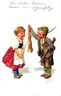 Kinder, Junge Als Jäger, Jagd, Hase, 1910, Sign. Karl Feiertag - Feiertag, Karl
