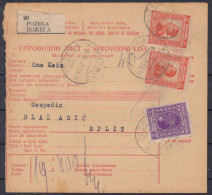 ⁕ Kingdom Of Yugoslavia 1928 ⁕ Parcel Post - Receipt ( Sprovodni List ) ⁕ POŽEGA To Split - Storia Postale