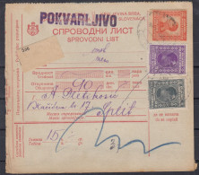 ⁕ Kingdom Of Yugoslavia 1928 -1930 ⁕ Parcel Post - Receipt ( Sprovodni List ) Meat "POKVARLJIVO" ⁕ Traveled To Split - Covers & Documents