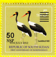 SOUTH SUDAN Surcharged Overprint On 5 SSP 2012 Birds Stamp UNADOPTED 5 Cancellation Bars SOUDAN Du Sud Südsudan - Sudán Del Sur