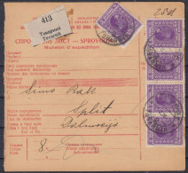 ⁕ Kingdom Of Yugoslavia 1928 ⁕ Parcel Post - Receipt ( Sprovodni List ) ⁕ TOVARNIK To Split - Lettres & Documents