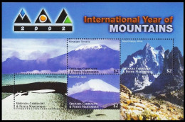 Grenada Ca & Pe Martinique 2002 MNH SS, Mountains Kilimanjaro, Fuji, Kenya, Kea, Volcanoes - Berge