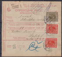 ⁕ Kingdom Of Yugoslavia 1928 ⁕ Parcel Post - Receipt ( Sprovodni List ) Technical Goods ⁕ Zagreb To Split - Covers & Documents