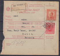 ⁕ Kingdom Of Yugoslavia 1928 ⁕ Parcel Post - Receipt ( Sprovodni List ) Sukno (cloth) ⁕ Zagreb To Split, Dalmatia - Brieven En Documenten