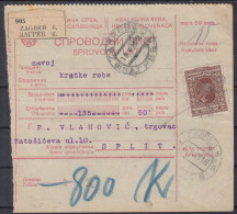 ⁕ Kingdom Of Yugoslavia 1928 ⁕ Parcel Post - Receipt ( Sprovodni List ) ⁕ Zagreb 6. To Split - Briefe U. Dokumente