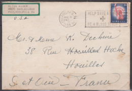 U.S.A.   Lettre De PHILADELPHIA   1955  Avec 8c    Pour HOUILLES  S.et.O.  Avec 3 Vignettes Pub Au  VERSO.... - Covers & Documents