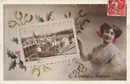 FANTAISIE - Femme - Bonne Année - Avec Un Timbre - Paysage - Ville - Vue - Carte Postale Ancienne - Women