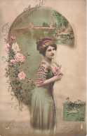 FÊTES ET VOEUX - Bonne Année - Femme Avec Des Fleurs - Paysage - Carte Postale Ancienne - Nouvel An