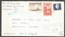 1967 Registered Cover 40c Chemical/Kayak/Cameo CDS London Ontario To Hamilton - Postgeschiedenis