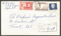 1967 Registered Cover 40c Chemical/Kayak/Cameo Dryden Ontario To Toronto Via Winnipeg - Historia Postale