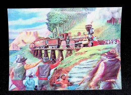 Cp, Carte à Sytéme, VISIO-RELIEF, 3 D, Le Train, Chemin De Fer, D'aprés G. De Sainte Croix, Ed. Visiomatic M.D - Mechanical