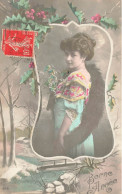 FÊTES ET VOEUX - Bonne Année - Femme Vue De Profil - Houx - Carte Postale Ancienne - Nouvel An