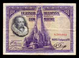 España Spain 100 Pesetas Cervantes 1928 Pick 76 Bc/Mbc F/Vf - 100 Pesetas