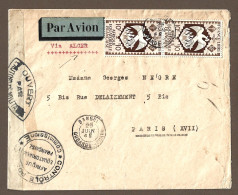 !!! LETTRE PAR AVION DE BANGUI, OUBANGUI-CHARI POUR PARIS VIA ALGER, DE JUIN 1945 AVEC DOUBLE CENSURE - Briefe U. Dokumente