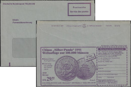 RFA 1991. Enveloppe En Franchise Des Chèques Postaux. Publicité, Monnaie Chinoise Panda D'argent - Ours